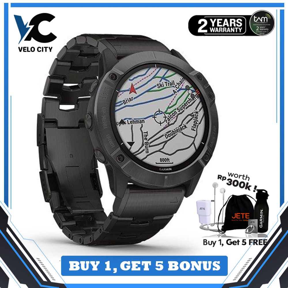 Garmin Fenix 6X Pro Solar - Titanium with Vented Titanium Bracelet Garansi Resmi TAM 2 Tahun