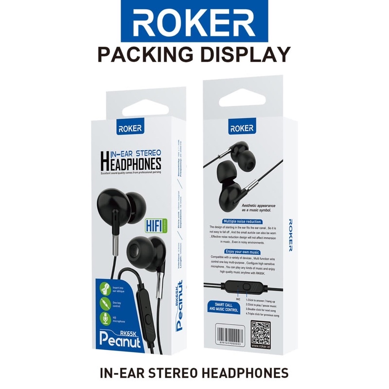 Grosir Handsfree Roker Peanut Earphone Stereo Headphone Music Stereo