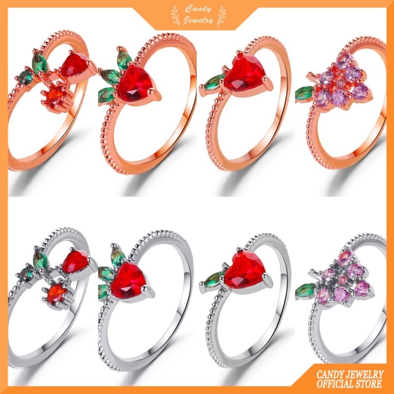 Cincin Model Terbuka Desain Buah Hati Permen Gaya Korea Untuk Perempuan