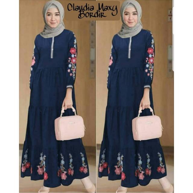 AR 1 - MAXI ROYAL BAJU MUSLIM WANITA TANPA PASMINA BAHAN KOREAN SILK BORDIR RENDA IMPORT FIT L+
