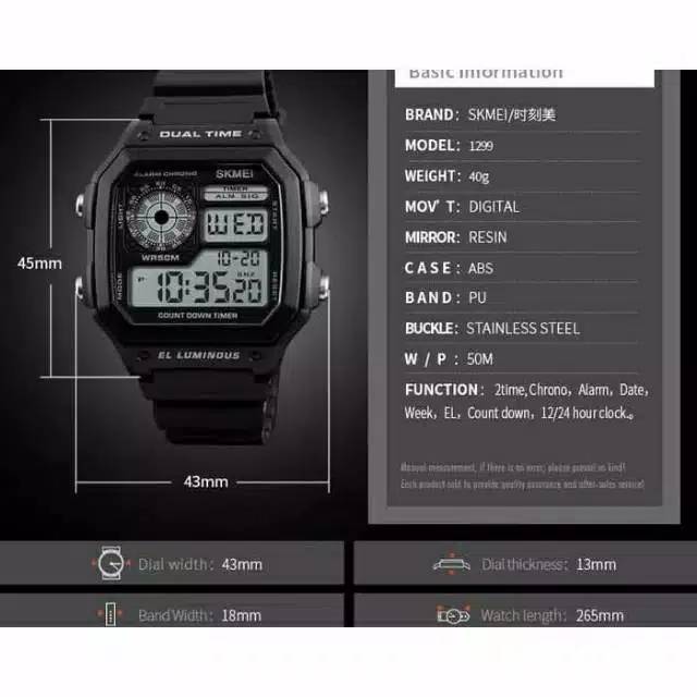 SKMEI 1299 FULL BLACK ELEGAN SPORTY WATERPROOF 50M