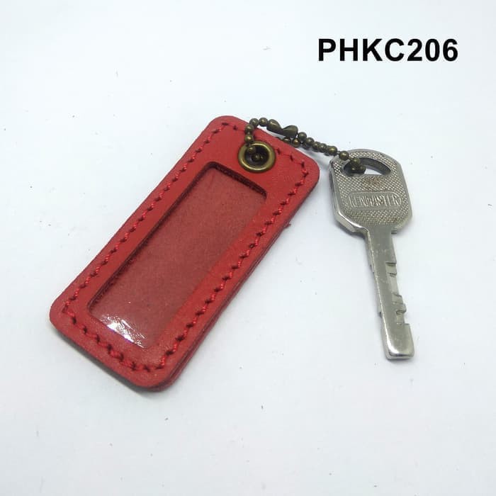 

Gantungan kunci nama label kulit asli warna merah PHKC206 name tag keychain