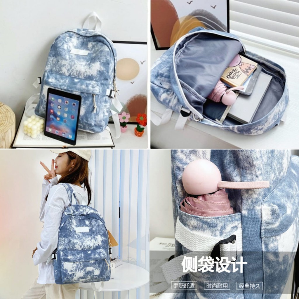 TAS RANSEL WANITA KANVAS TIE DYE BACKPACK ZENIN TA449B2 REMAJA KOREA KEKINIAN CEWEK GENDONG PUNGGUNG BESAR SEKOLAH KULIAH KERJA BATAM IMPORT PREMIUM MURAH