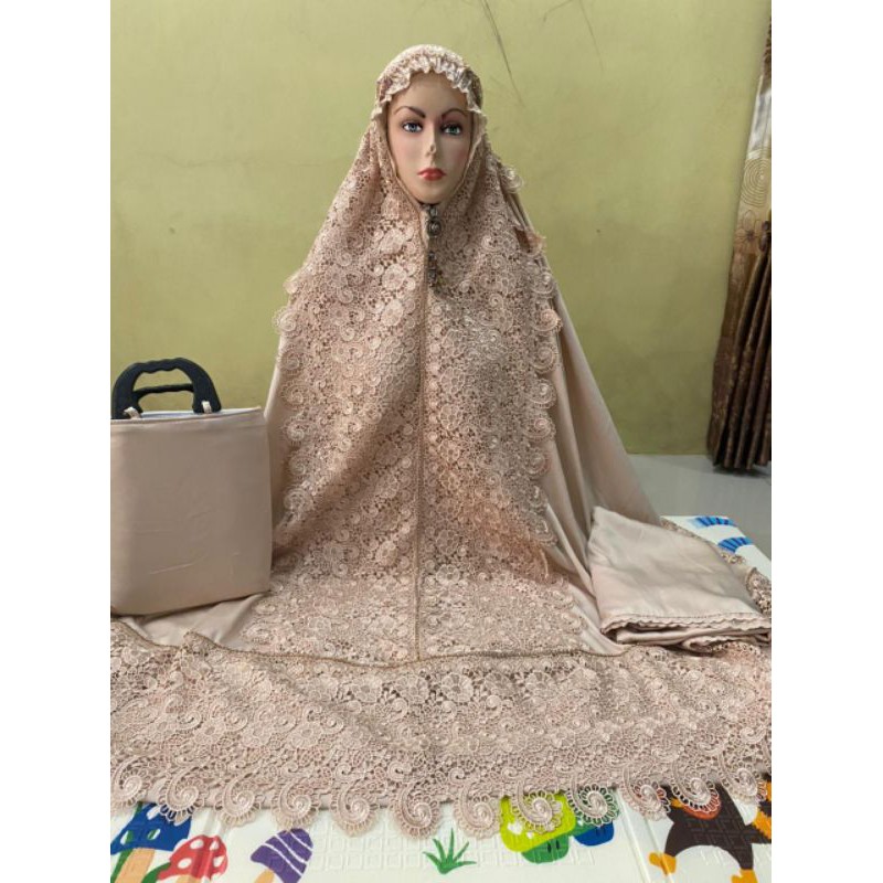 Mukena sutra velvet ori full swarovsky keong ory warna coksu (COD)