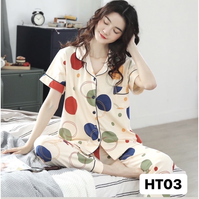 BAJU TIDUR PIYAMA SET KEMEJA CP LENGAN PENDEK CELANA PANJANG IMPORT PREMIUM BANYAK MOTIF Kode HT-2