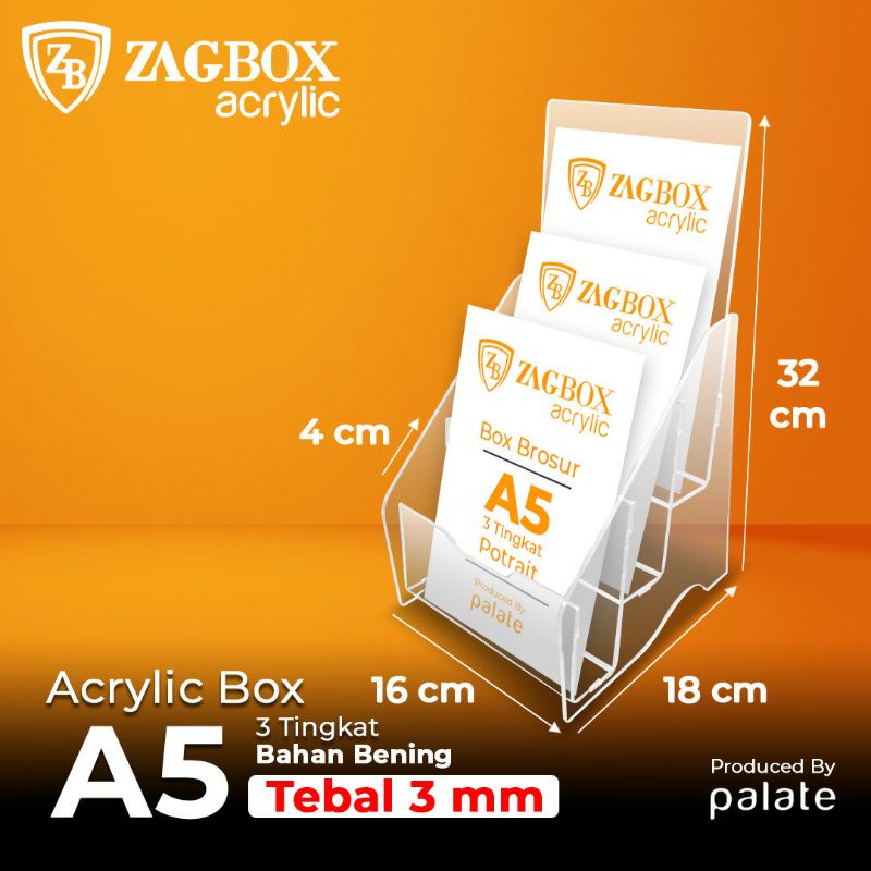 Acrylic Tempat Brosur - Akrilik Kotak Brosur A5 3 Susun - 3MM
