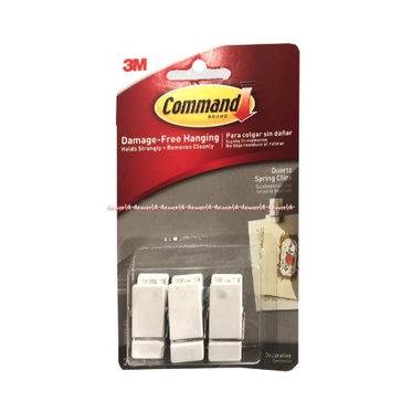 3M Command Quartz Spring Clips Jepitan Gantung 3Pcs Damage Free Three M Comand Capitan Plastik Kayu Putih