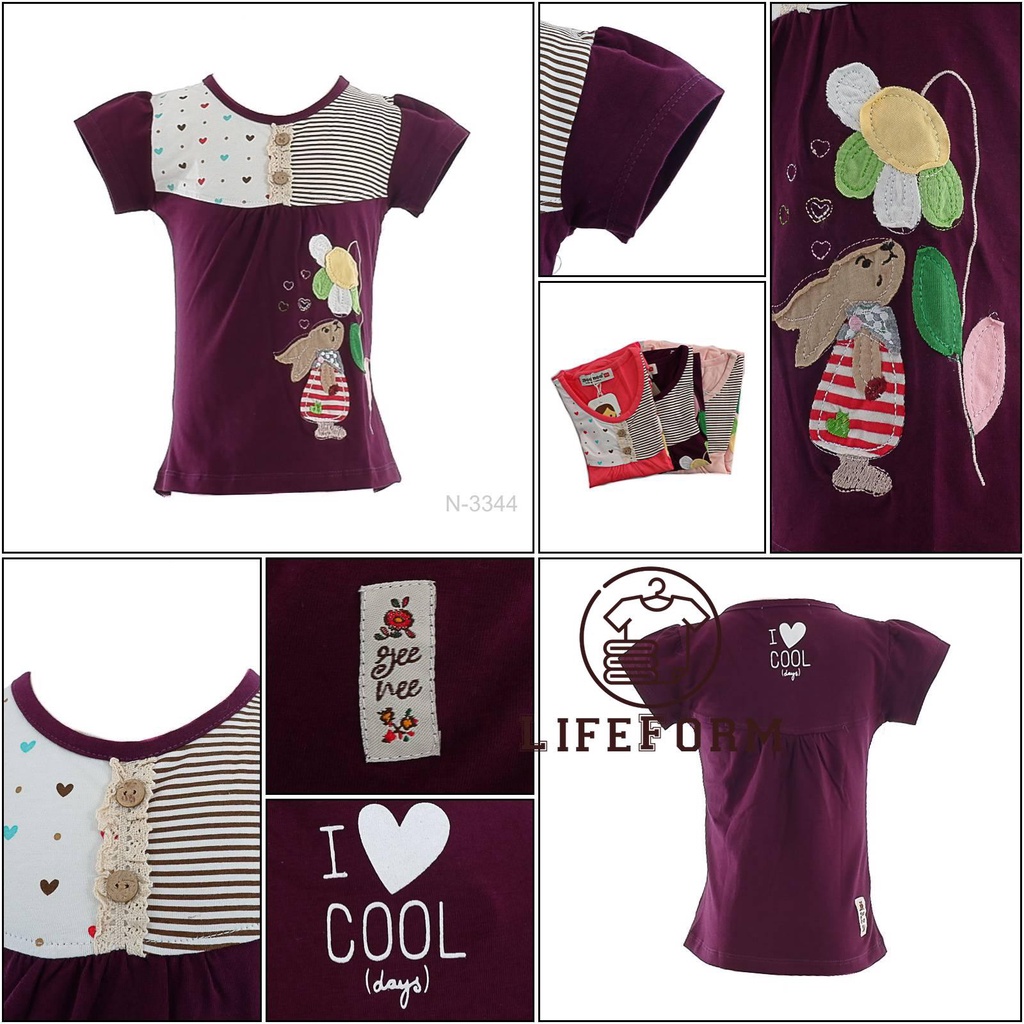 Kaos Oblong Anak wanita Lengan Pendek Geenee[N3344]