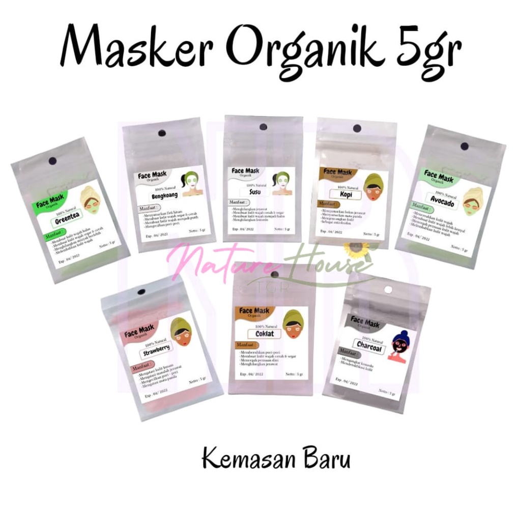 (SATUAN) MASKER ORGANIK 5GR / MASKER WAJAH BUBUK ORGANIK 5GR /BELI 10 FREE 1