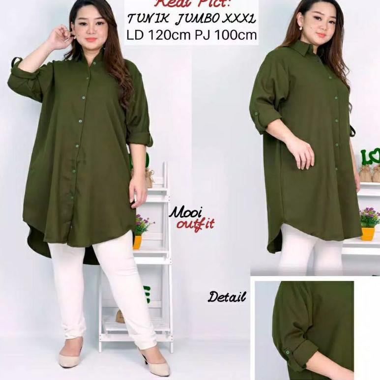 PRM.26Au22ᴶ • MALL  Kemeja Tunik Kantor Hitam/Putih Polos Bahan wolfis / Standard - JUMBO Big Size 4