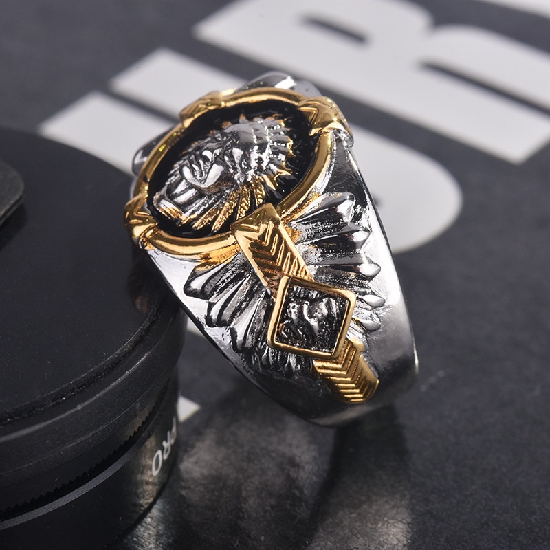 Cincin Bahan Stainless Warna Hitam Gaya Hip Hop Viking Warrior Indian Spirit Epoxy