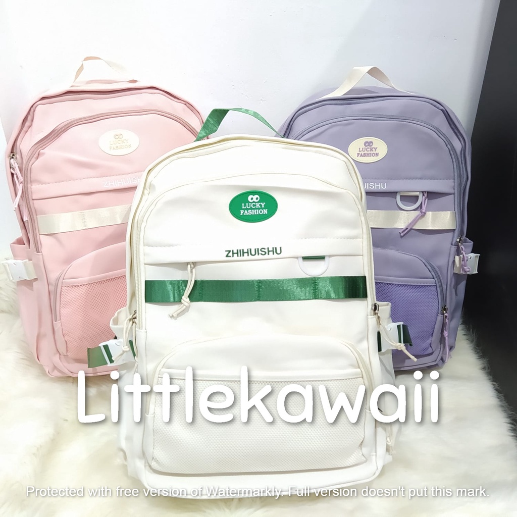 LK/Tas Ransel Laptop Backpack Fashion Anak Remaja Kantong Jaring Gesper Lucky Import