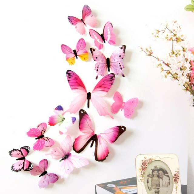 (DK07) Termurah 3D WALL STICKER BUTTERFLY / isi 12pcs stiker kupu kupu 3D kualitas import