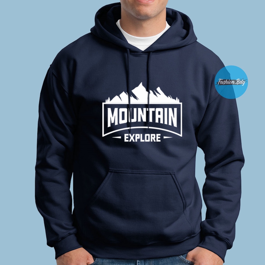 Sweater Hoodie Pria Adventure Mountain Explore Black Navy Grey Merah Putih