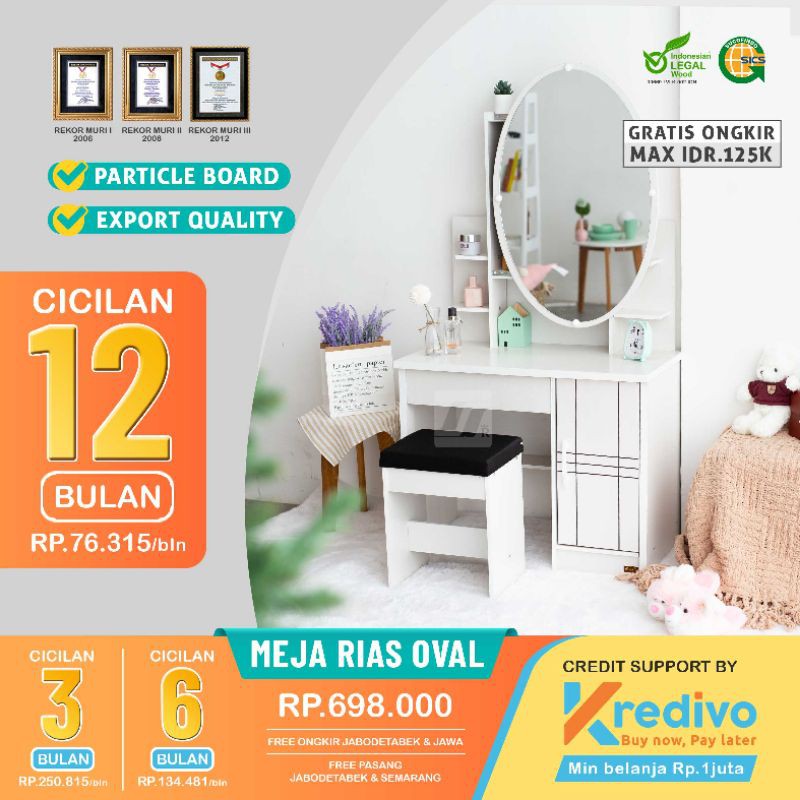 MEJA KURSI RIAS OVAL F2C FURNITURE PUTIH