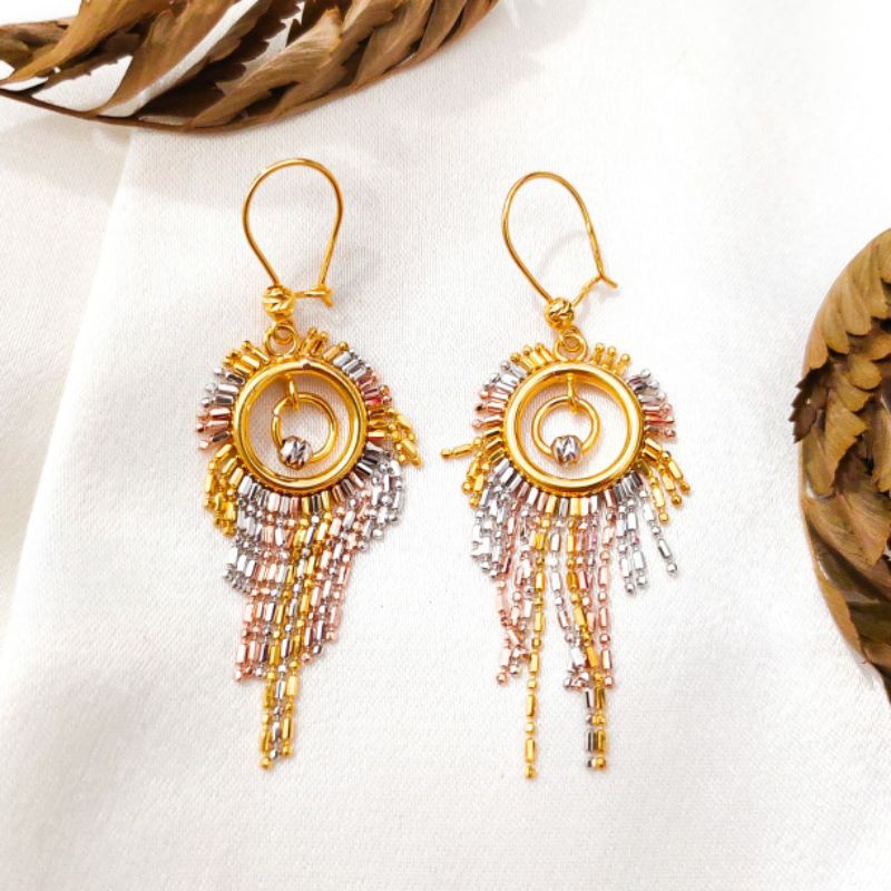 Anting jepit emas asli kadar 875 rumbai anting matahari 3 warna
