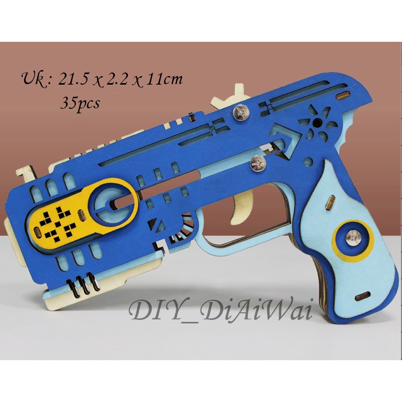 Puzzle 3D DIY bahan kayu model DRAGON CHASER RUBBER BAND GUN mainan puzzle edukasi anak