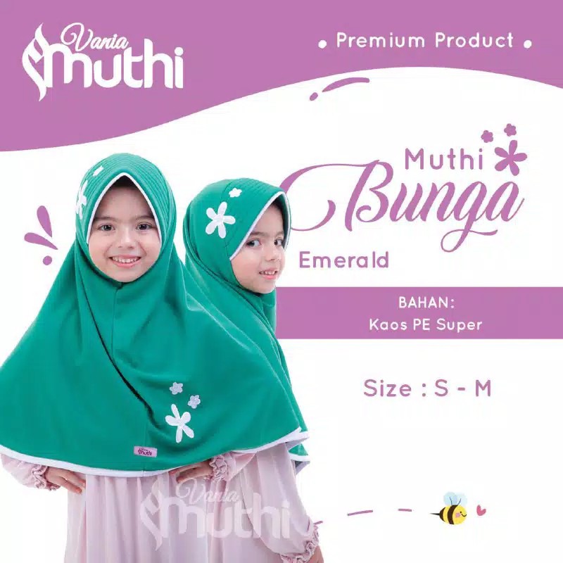 Jilbab Vania Muthi Bunga Size S (usia 4-7 th) dan M (8 - 13 th)- Jilbab Vania Premium-Jilbab Sekolah