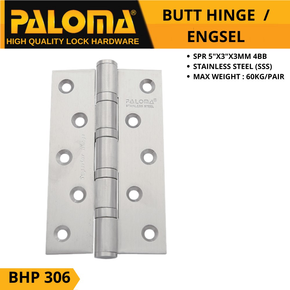 PALOMA ENGSEL PINTU  BHP 306 SPR 5&quot;X3&quot;X3MM 4BB STAINLESS