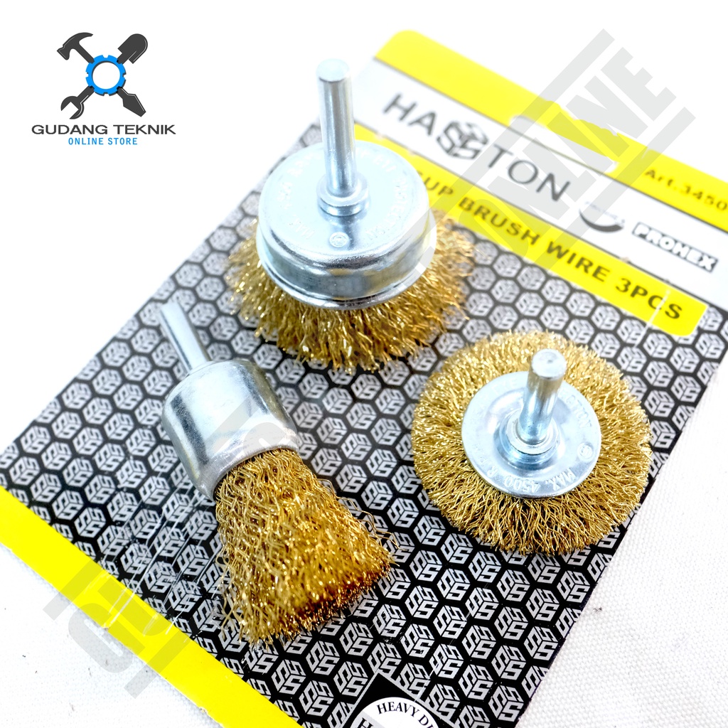 Sikat Kawat Gerinda Mini 3pcs HASSTON PROHEX 3450-101 / Sikat Baja Mangkok Tabung Piring Wire Cup Brush 3 pcs