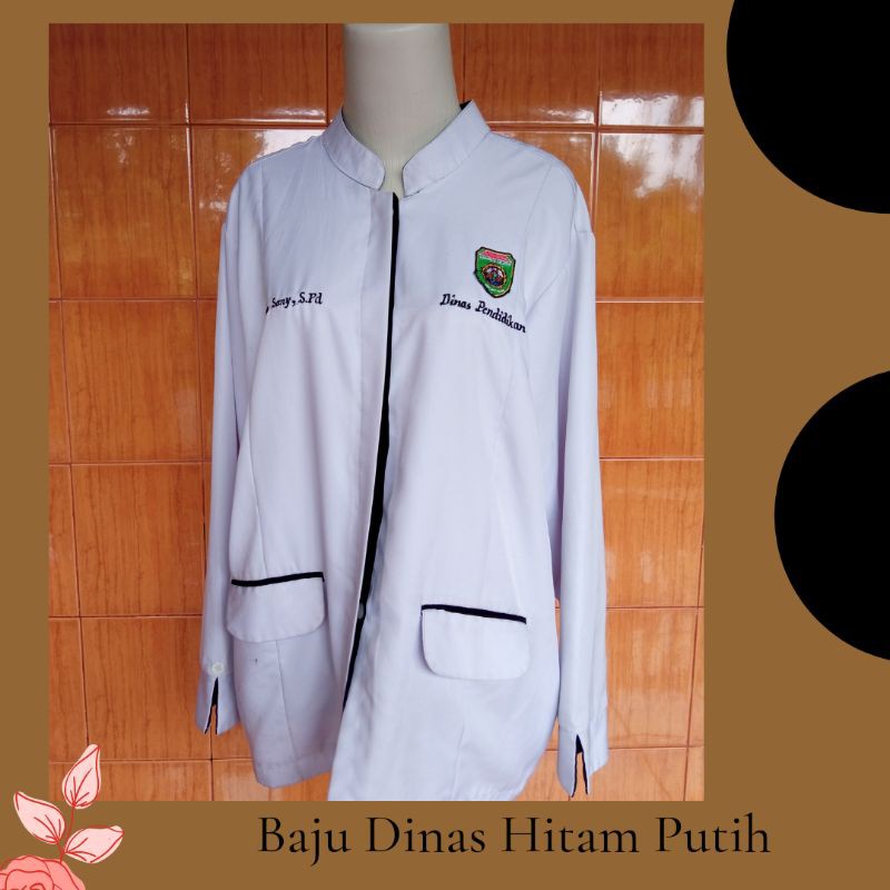 Baju dinas Hitam Putih + Bordir / Kemeja Dinas Hitam putih / Baju Dinas Pendidikan