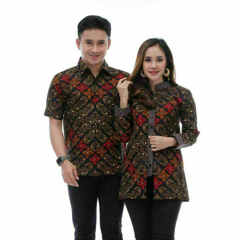 (COD) Baju Batik Atasan Blouse Wanita - Couple Atasan Batik Matt Katun - Motif Galaxy Coklat Merah