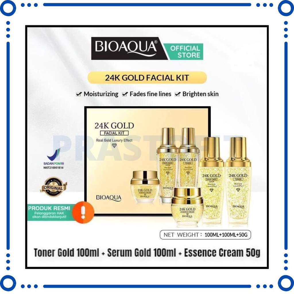 BIOAQUA 24K Gold Facial Kit Paket Skincare Toner Serum Krim Essence BPOM