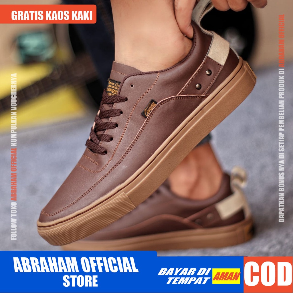 ABRAHAM Sepatu Sneakers Kulit Asli Kerja Pria