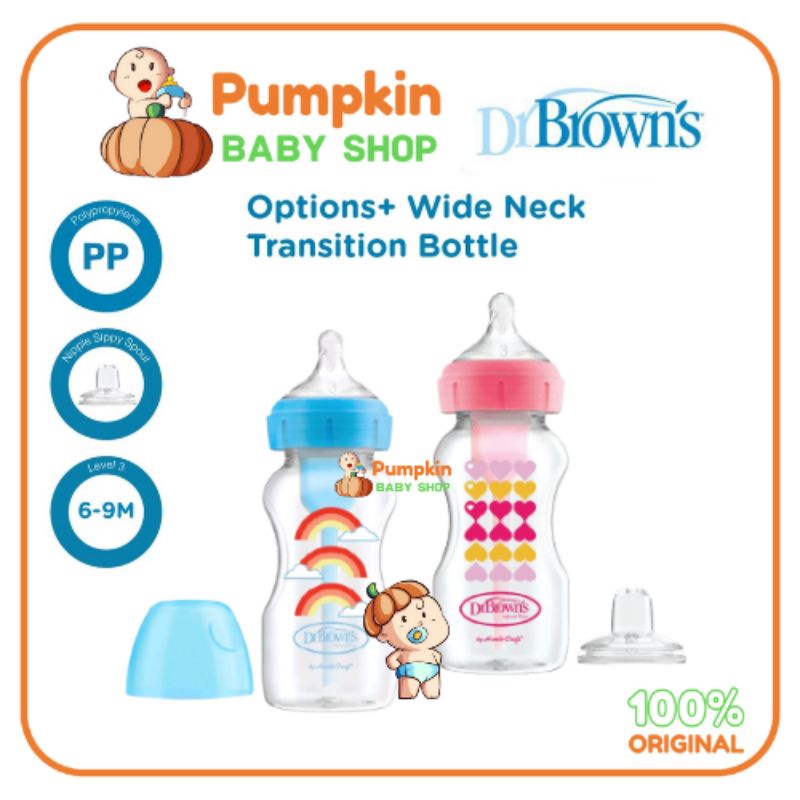 Dr Browns PP Wide Neck Options+ Transition Bottle With Sippy Spout Baby Bottle / Botol Susu Bayi 270ml