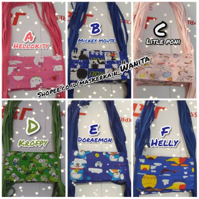 (1KG=130PCS) MOTIF KARTUN MASKER KAIN TANPA JILBAB HIJAB KHIMAR BERGO KERUDUN