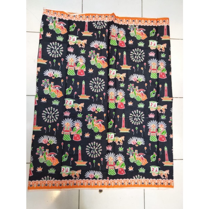 kain batik ondel ondel warna oren hitam