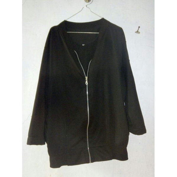 Preloved Jaket Bomber Tipis Zipper Hitam Polos Jaket Bomber Second Murah