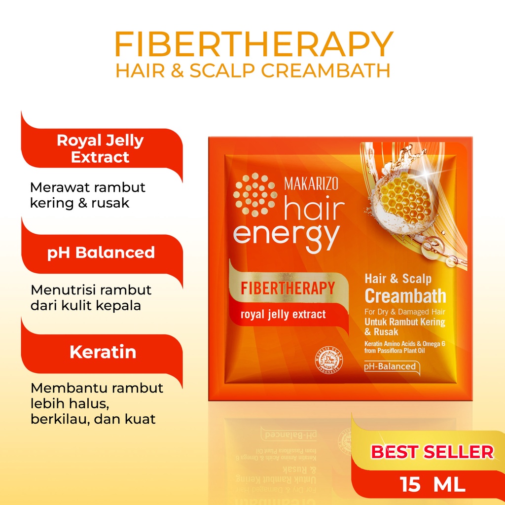 Makarizo Hair Energy Fibertherapy Hair & Scalp Creambath Royal Jelly 15 mL / Perawatan Rambut-1
