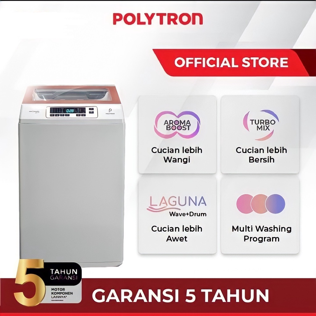 Polytron Mesin Cuci 1 Tabung Zeromatic Laguna Hijab 9 KG PAW 9028