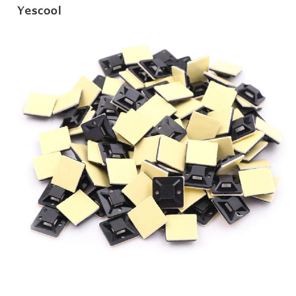 Yescool 100 Pcs Pengikat Kabel Ukuran 20x20 x 6mm Dengan Perekat