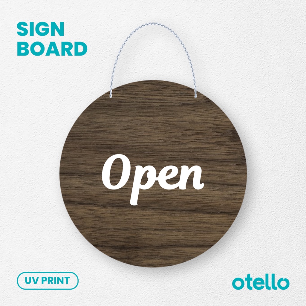 Otello - Papan Open Closed Sign Board Kayu Gantungan Signage Cafe Wooden Buka Tutup Label Rantai Dinding Restoran Toko