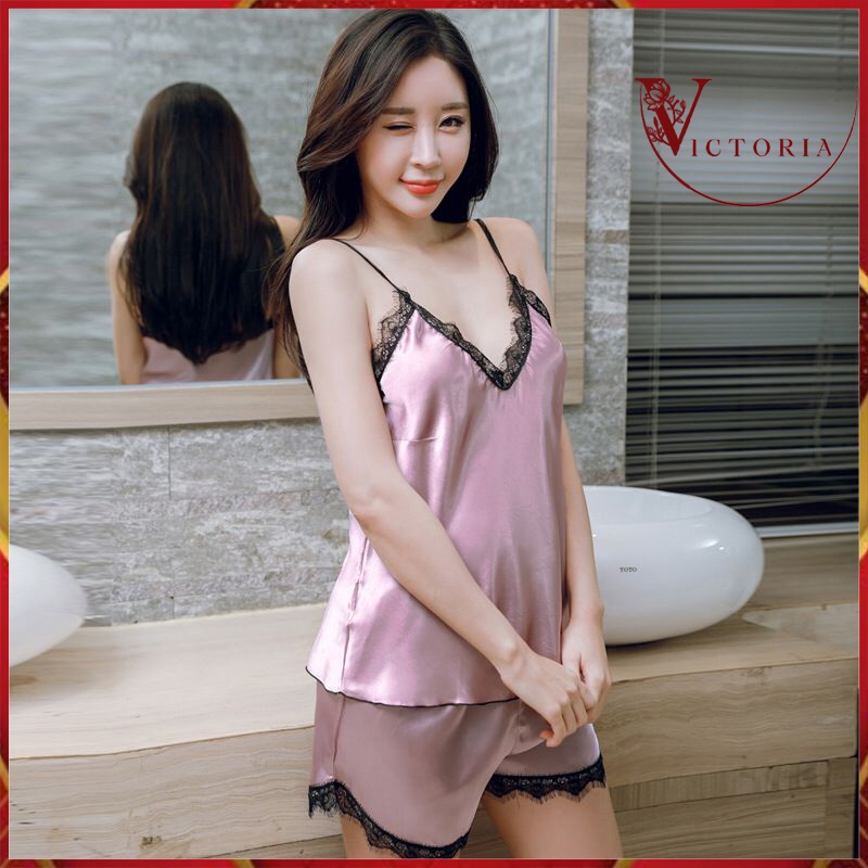 Victoria Lingerie Baju Tidur Wanita Import Sleepwear Bahan Silk Wanita 3049