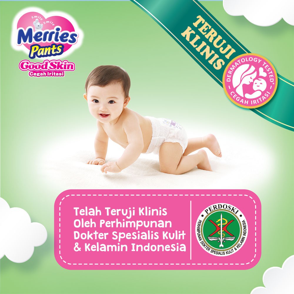 Merries Good Skin Pants Popok Perlengkapan Bayi L(9 - 14)kg Kurangi Risiko Alergi Pada Kulit Bayi Isi 28+2 Buah Carton