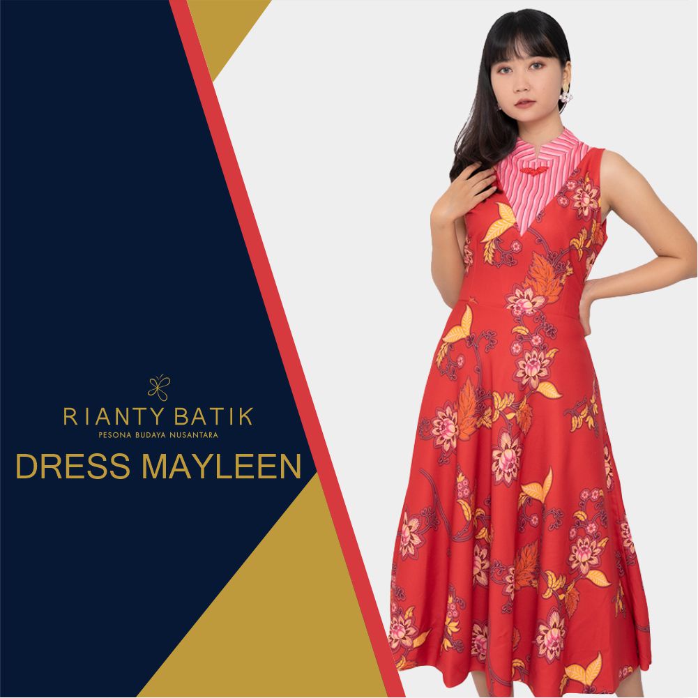 Dress Baju Batik Wanita Rianty Batik Mayleen Katun Premium Modern Lengan Pendek Big Size Jumbo-Mayleen