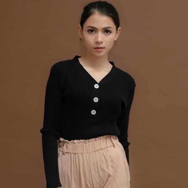 SWEATER RAJUT BODY FIT K3 SWEATER YESSI MODEL TERBARU-BLACK