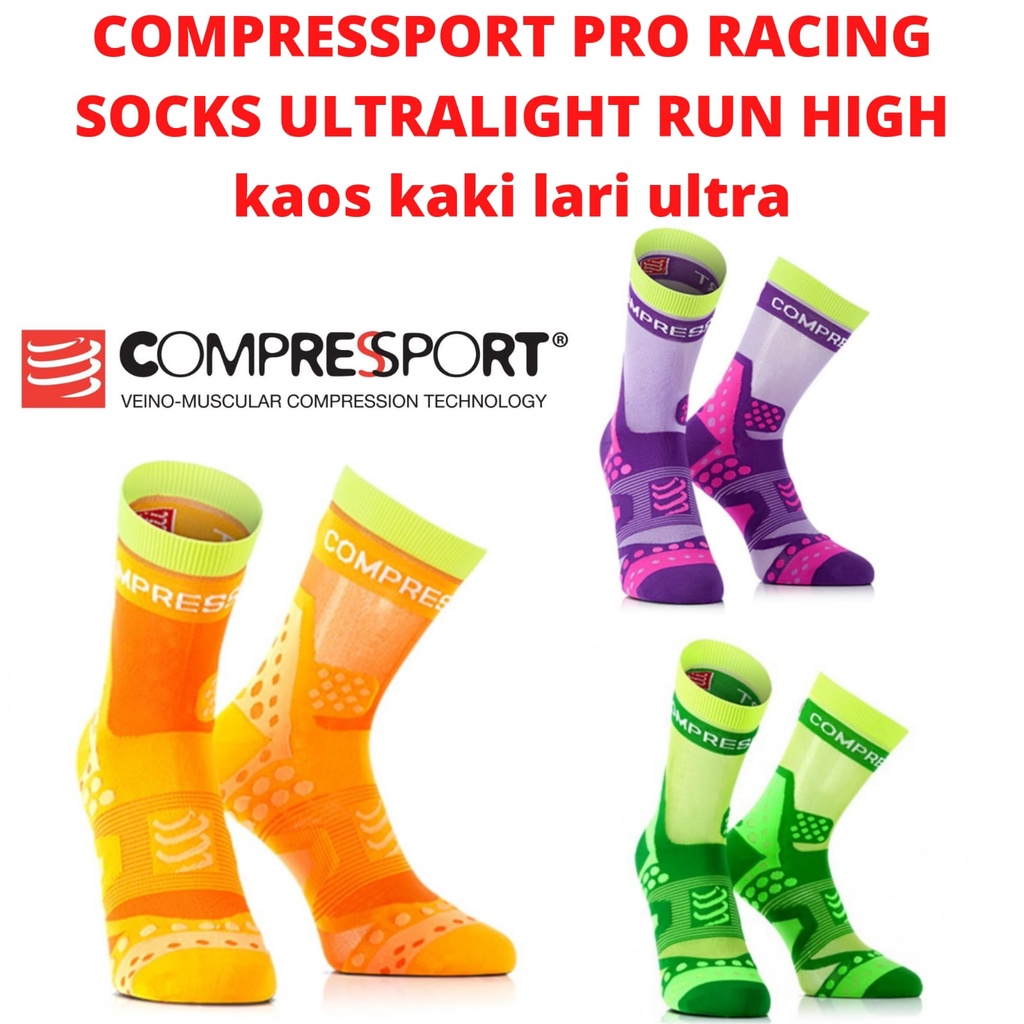 COMPRESSPORT PRO RACING SOCKS ULTRALIGHT RUN HIGH kaos kaki lari ultra