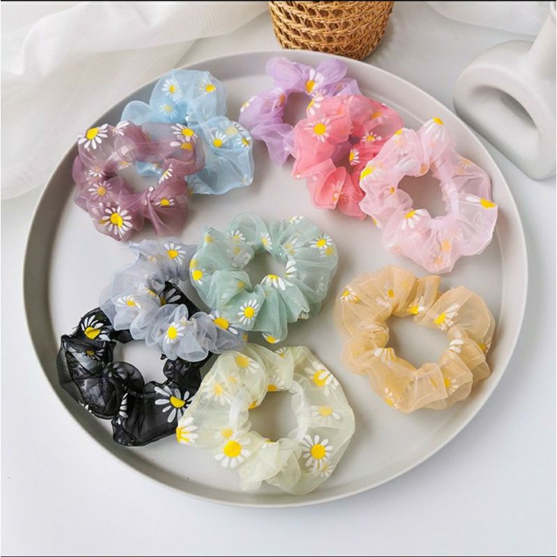 Ikat Rambut Korea Scrunchie Daisy Bunga Karet Rambut