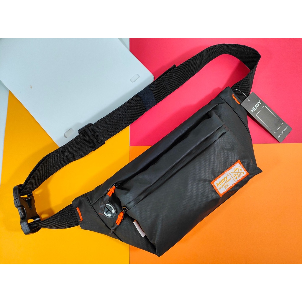 HEAVY Waistbag black waterprooff | Tas pinggang | Tas pria anti air | PNCK-1038