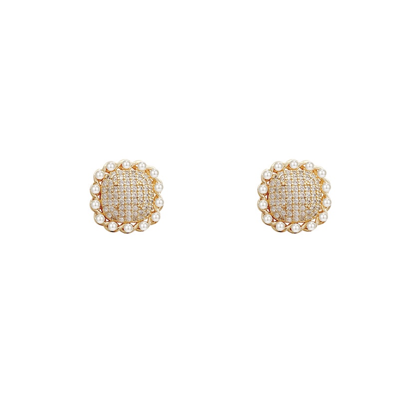 Shuling S925 Silver Needle Geometric Micro-inlaid Diamond Earrings Super Shining Stud Earrings Pearl Earrings Jewelry