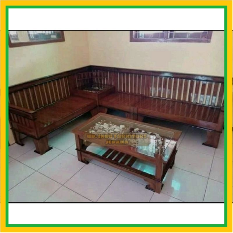 kursi sudut / ruangan pojok kayu jati minimalis