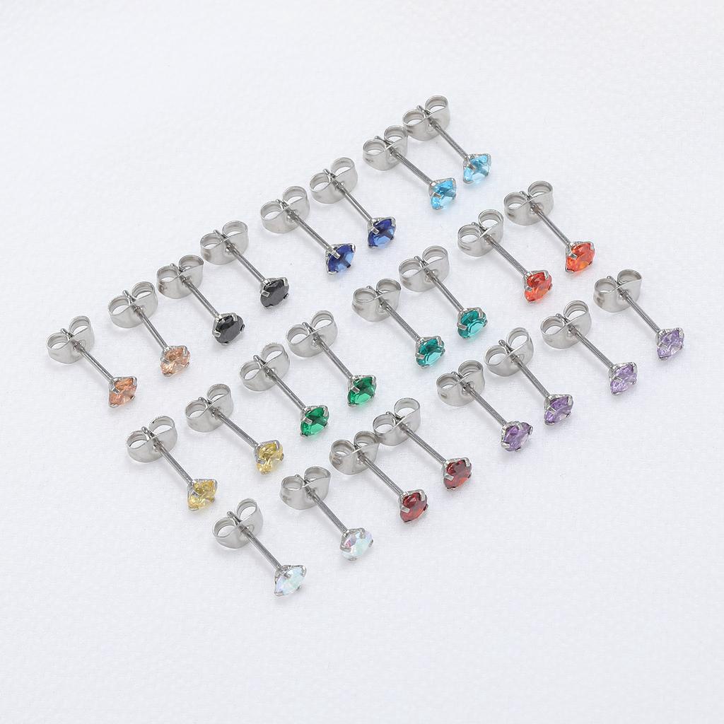 12 Pasang Anting Stud Kristal Warna-Warni Bahan Stainless Steel Untuk Tulang Rawan