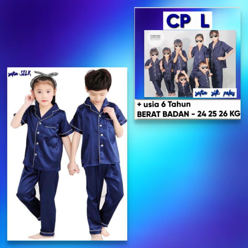 piyama pasangan ibu dan anak satin silk navy