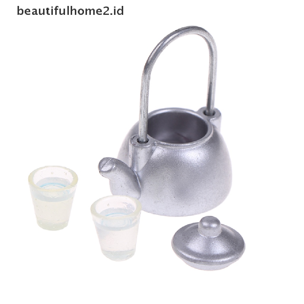 [beautifulhome2.id] 3Pcs/Set Dollhouse Mini Vintage Kettle Cup Scene Model Toy Kitchen Props ID