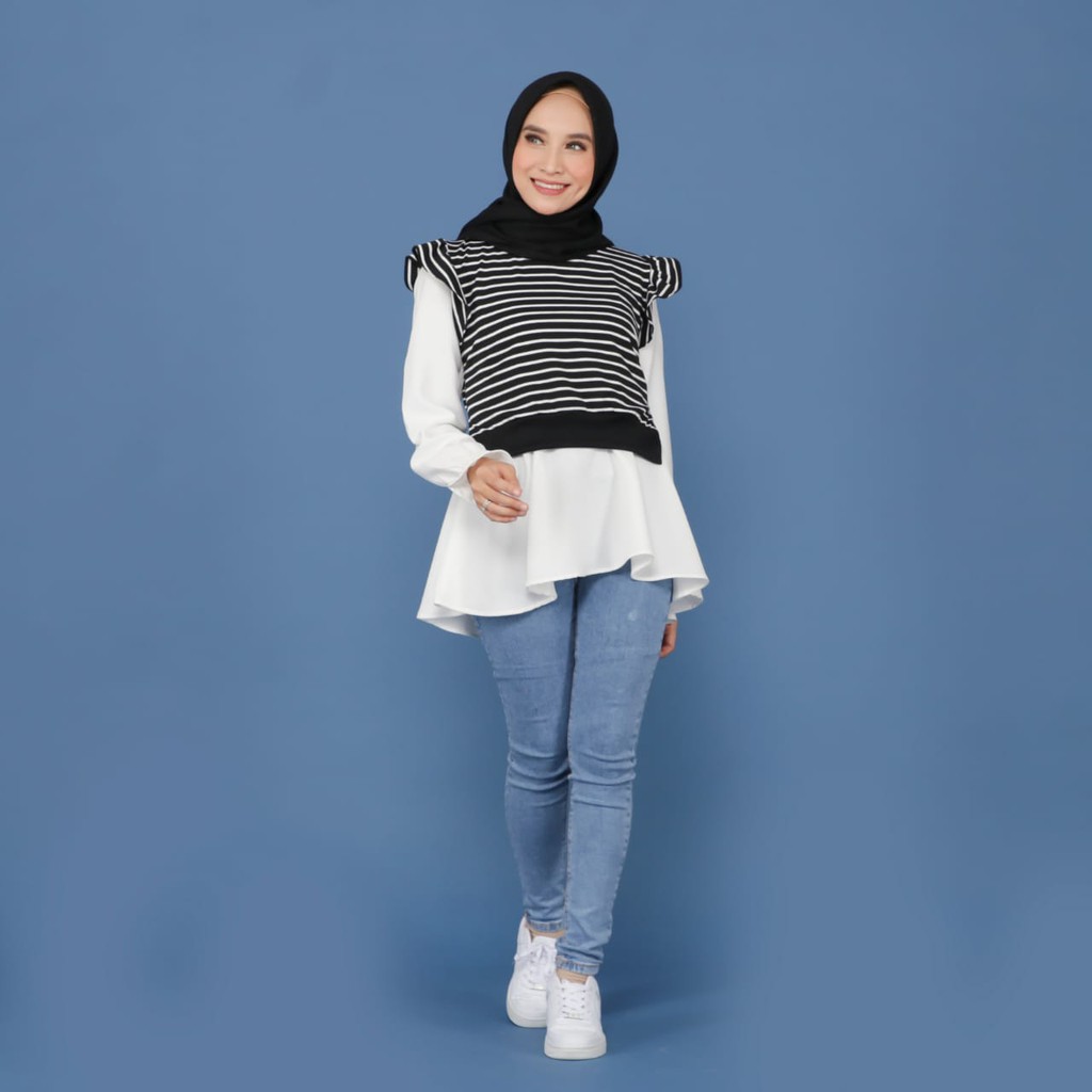Tokomilkan - Pakaian Muslim Wanita Kemeja RUFFLE STRIP | Blouse CEWEK Bahan Moscrape