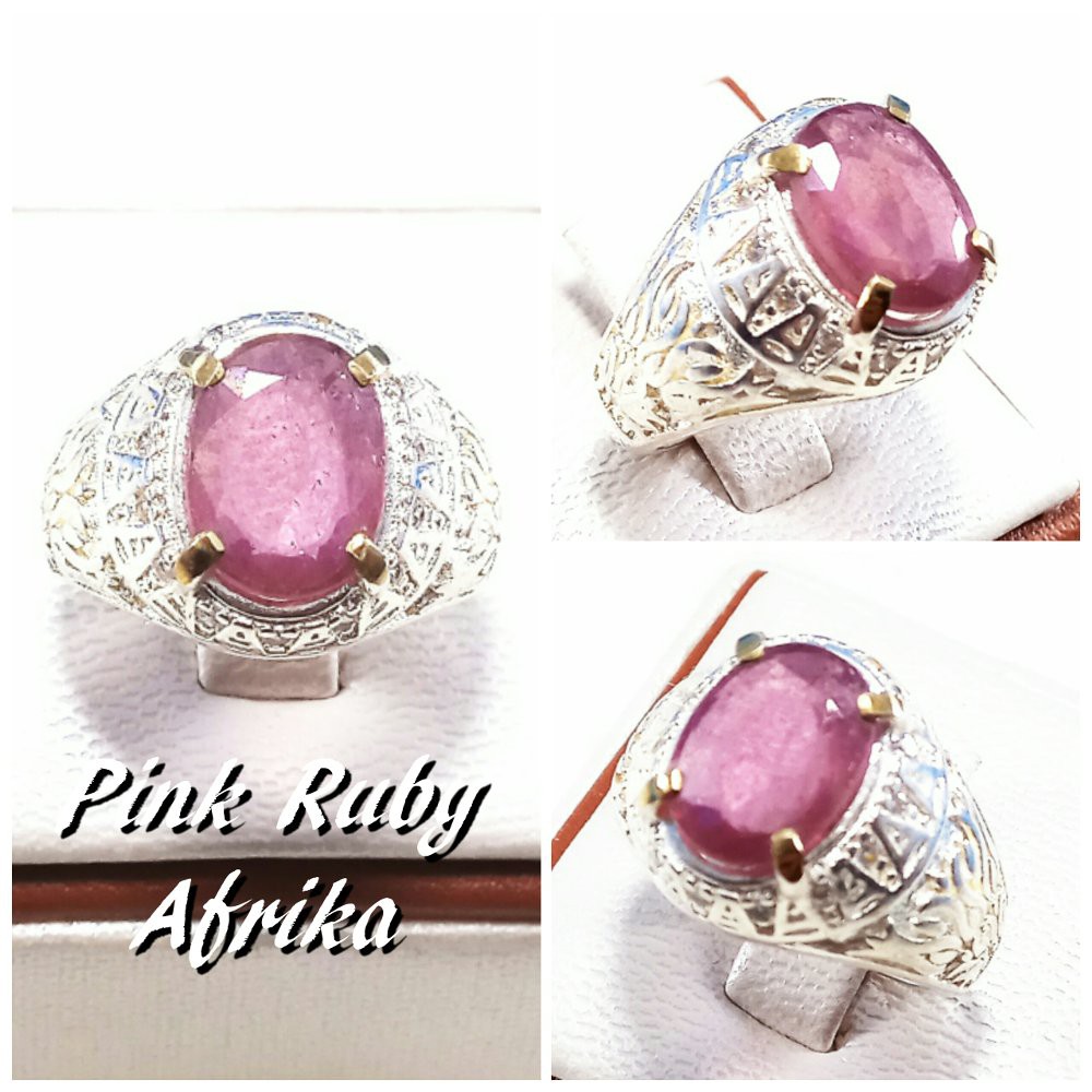 CINCIN BATU AKIK PERMATA NATURAL CUTTING PINK RUBY AFRIKA KRISTAL MEWAH TERMURAH